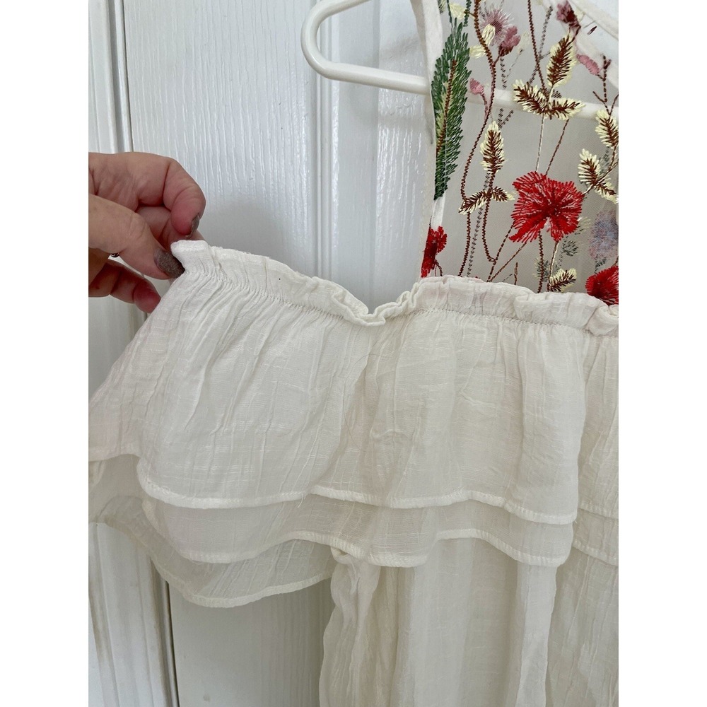 Umgee Dress Cream Floral Embroidery NWT Sz L Boho Fairycore Open Shoulder - Picture 4 of 7